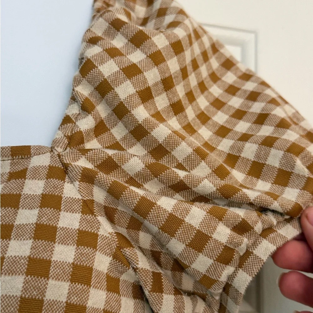 Madewell plaid Brown Checkered Women's Top puff sleeve short sleeve blouse - Picture 3 of 6